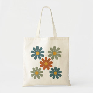 Tote Bag Motif floral groovy rétro des années 70 avec des m