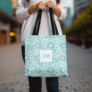 Tote Bag Motif floral mod avec initiales