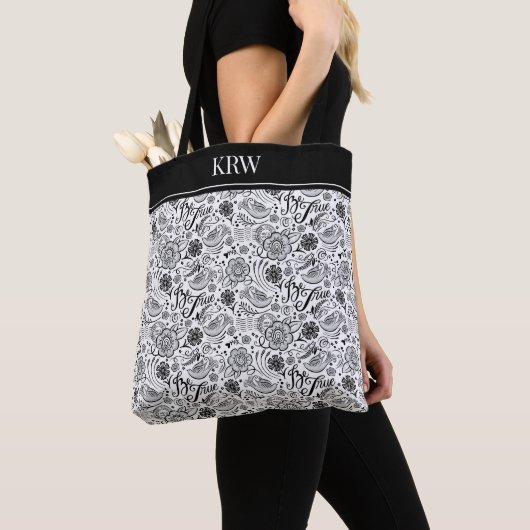 Tote Bag Motif floral noir (De près)