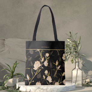 Tote Bag Motif floral noir élégant, tendance et stylé pour