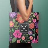 Tote Bag Motif floral noir tendance avec Monogramme personn