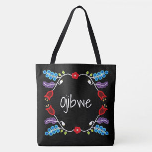 Tote Bag Motif Floral Ojibwe noir