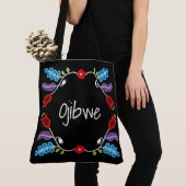 Tote Bag Motif Floral Ojibwe noir (De près)