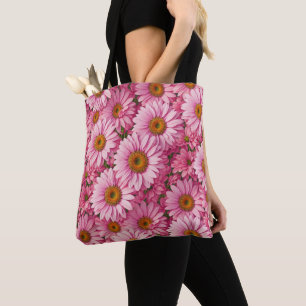Tote Bag Motif floral rétro rose aux marguerites