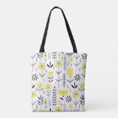 Tote Bag Motif floral scandinave jaune Monogramme (Dos)