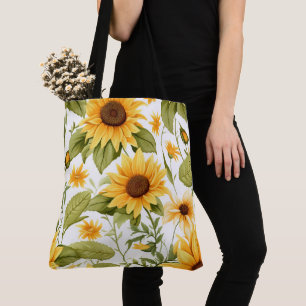 Tote Bag Motif floral, soleil et marguerites