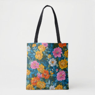 Tote Bag Motif floral Vintage rustique coloré en bleu (2)