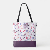 Tote Bag Motif floral violet avec monogramme (Dos)