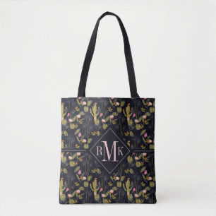 Tote Bag Motif foncé de cactus de nuit d'été du monogram