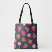 Tote Bag Motif fraise sur bleu (Devant)
