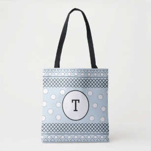 Tote Bag Motif géométrique à pois bleus Monogramme
