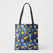 Tote Bag Motif géométrique Abstrait bleu et orange (Devant)