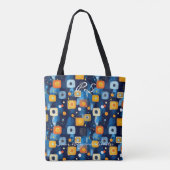 Tote Bag Motif géométrique Abstrait bleu et orange (Dos)