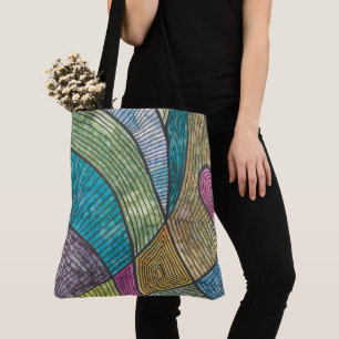 Tote Bag Motif Géométrique Abstrait Coloré Lignes Courbes