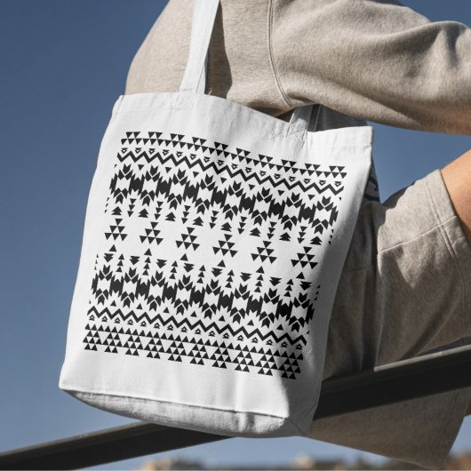 Tote Bag Motif géométrique Aztec noir et blanc