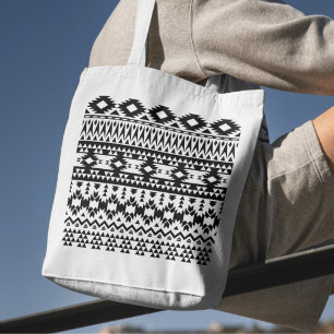 Tote Bag Motif géométrique Aztec noir et blanc