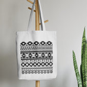 Tote Bag Motif géométrique Aztec noir et blanc