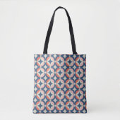 Tote Bag Motif géométrique bleu et de corail (Devant)