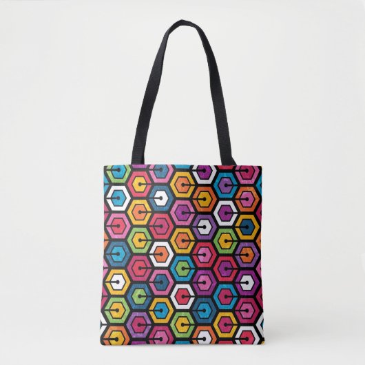 Tote Bag Motif géométrique coloré avec des hexagones (Devant)