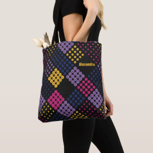 Tote Bag Motif géométrique de pickleball, avec nom