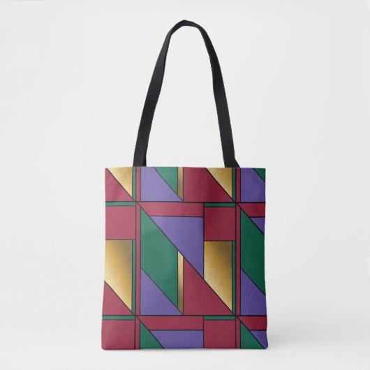 Tote Bag Motif géométrique Gold violet vert rouge (Devant)