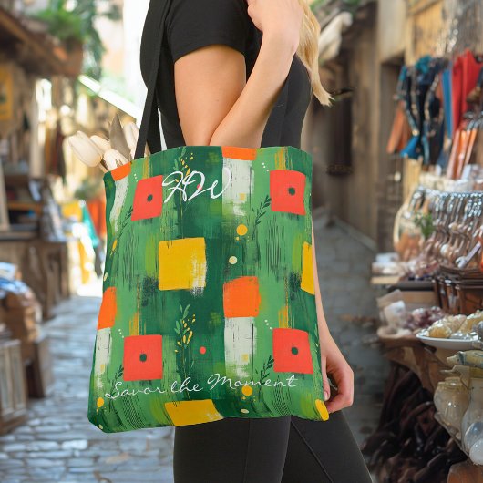 Tote Bag Motif géométrique gras avec rouge, jaune et vert