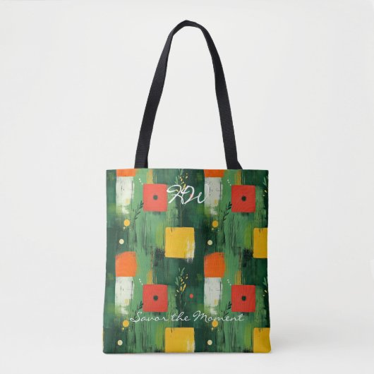 Tote Bag Motif géométrique gras avec rouge, jaune et vert (Devant)