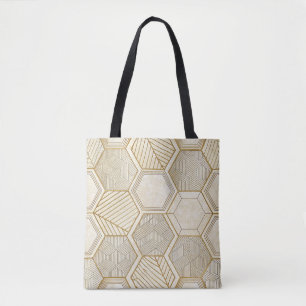 Tote Bag Motif Géométrique Hexagone Or Élégant - Marbre
