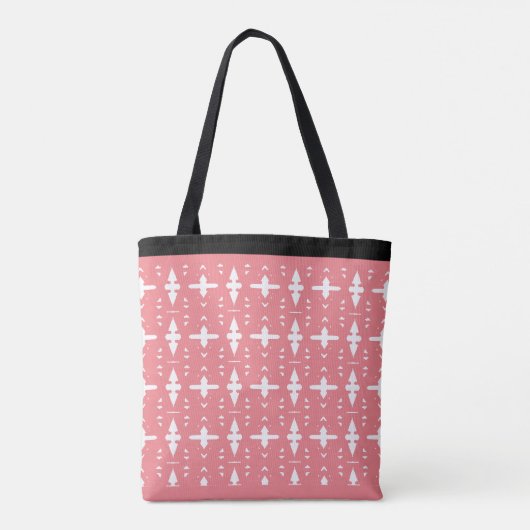 Tote Bag Motif géométrique moderne corail rose et blanc (Dos)