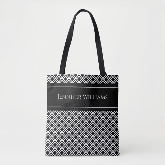 Tote Bag Motif géométrique moderne noir et blanc (Devant)