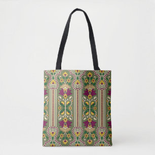 Tote Bag Motif géométrique Mughal Paisley sur fond vert