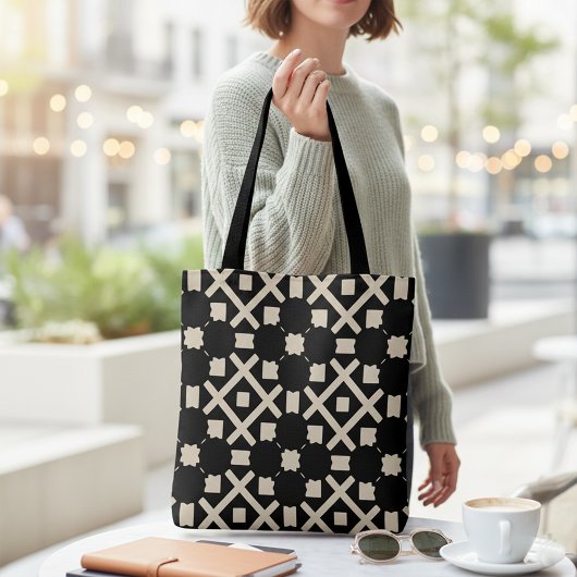 Tote Bag Motif géométrique noir et beige élégant