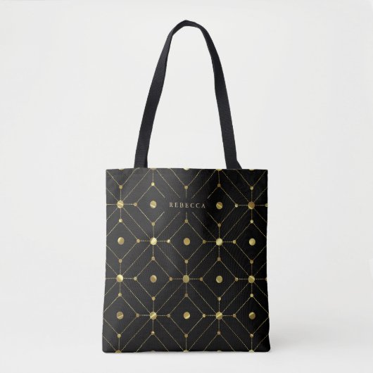 Tote Bag Motif géométrique noir et or (Devant)
