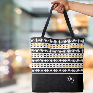 Tote Bag Motif géométrique noir jaune et blanc élégant