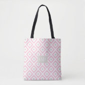 Tote Bag Motif géométrique rose et beige monogramme (Devant)