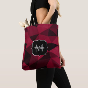 Tote Bag Motif géométrique rose magenta rouge noir Monogram