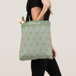 Tote Bag Motif géométrique Sage Green Hexagon Honeycomb