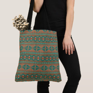 Tote Bag Motif géométrique Turquoise en cuivre du sud-ouest