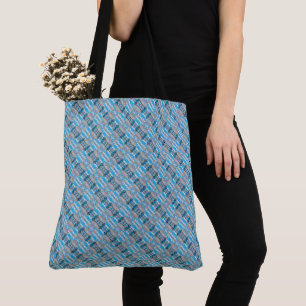 Tote Bag Motif géométrique vintage bleu et gris diagonal
