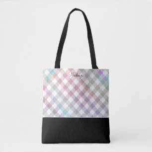 Tote Bag Motif Gingham Arc-en-ciel Iridescent avec Monogram