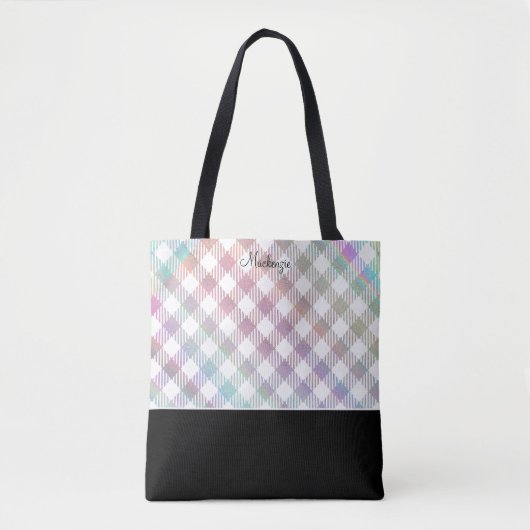 Tote Bag Motif Gingham Arc-en-Ciel Iridescent avec Monogram (Devant)
