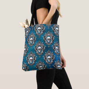 Tote Bag Motif gothique du crâne sur bleu