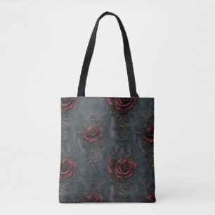 Tote Bag Motif gothique élégant vintage avec des roses roug