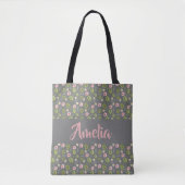 Tote Bag Motif gris rose fleuri aquarelle (Devant)