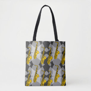Tote Bag Motif gris saxophone