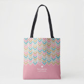 Tote Bag Motif Herringbone moderne - Or bleu rose (Devant)