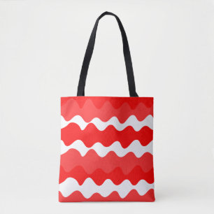 Tote Bag Motif horizontal rouge et blanc ondulé