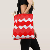 Tote Bag Motif horizontal rouge et blanc ondulé (De près)