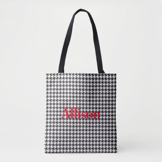 Tote Bag Motif Houndstooth noir et blanc Personnalisé (Devant)