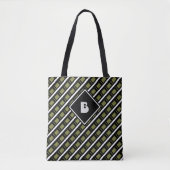 Tote Bag Motif initial monogramme moderne mignon vert noir (Devant)